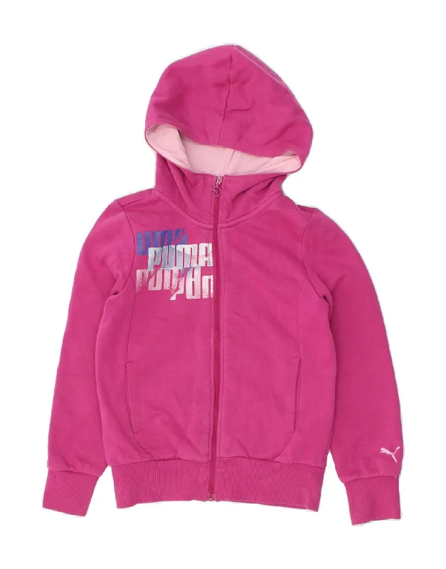 men's lightweight knitted sweaters -PUMA Girls Graphic Zip Hoodie Sweater 9-10 Years  Medium Pink Cotton