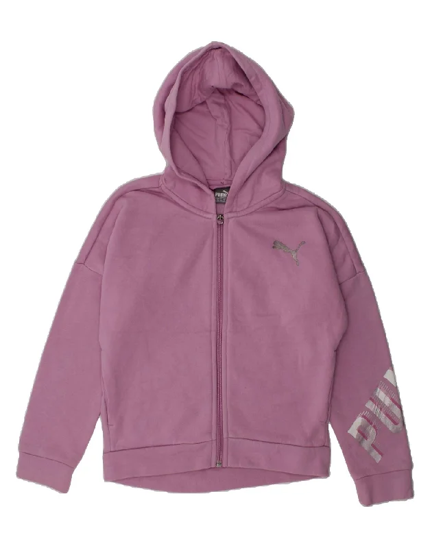 men's fleece sweaters -PUMA Girls Graphic Zip Hoodie Sweater 9-10 Years Purple