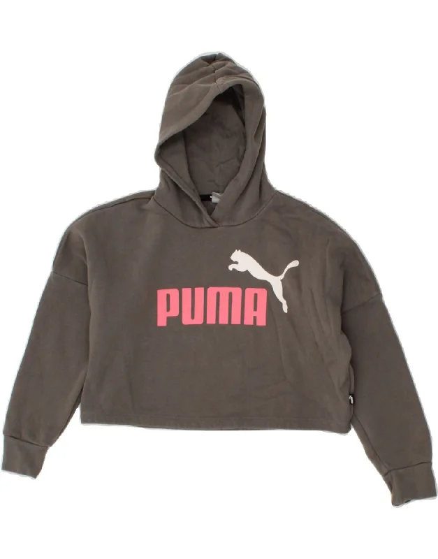 men's workout sweatshirts -PUMA Girls Oversized Graphic Hoodie Jumper 9-10 Years Grey Cotton