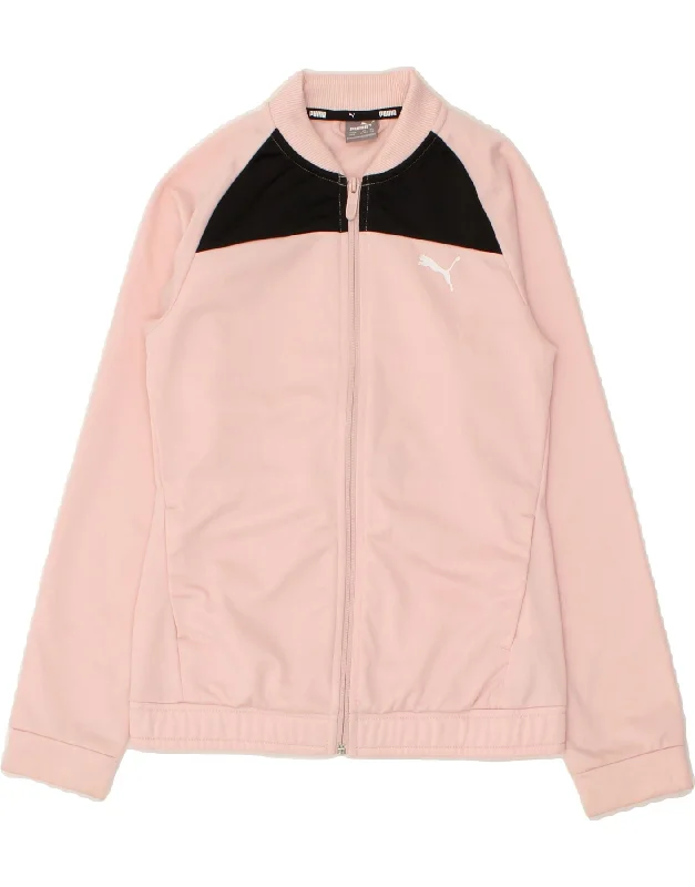 men's casual quilted jackets -PUMA Girls Tracksuit Top Jacket 11-12 Years Pink Colourblock Polyester