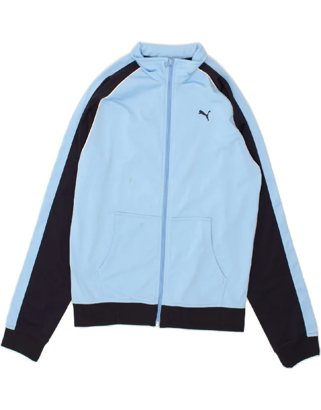 men's workwear jackets -PUMA Girls Tracksuit Top Jacket 13-14 Years XL Blue Colourblock Polyester