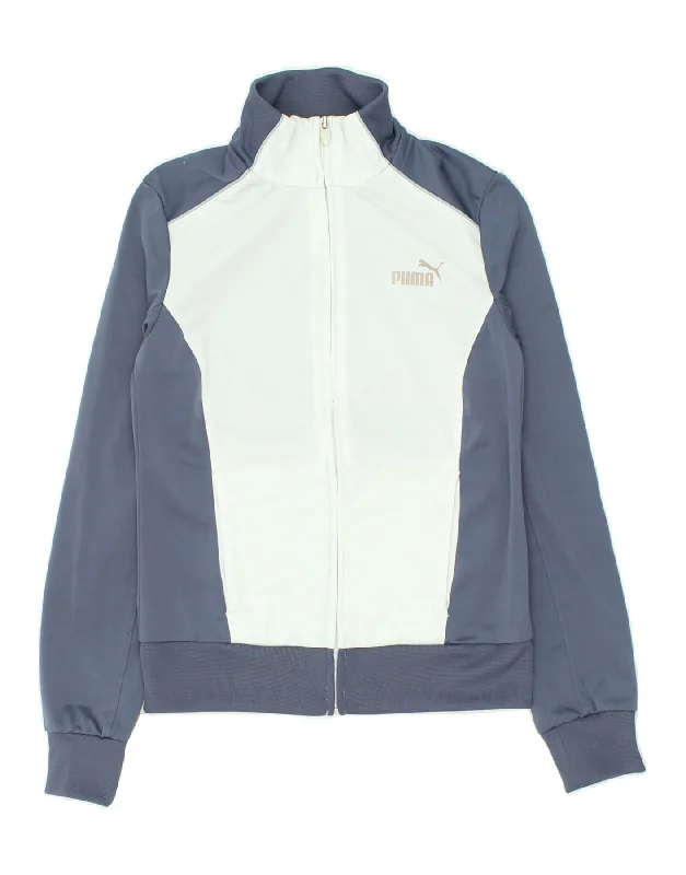 men's trench jackets for winter -PUMA Girls Tracksuit Top Jacket 7-8 Years Navy Blue Colourblock