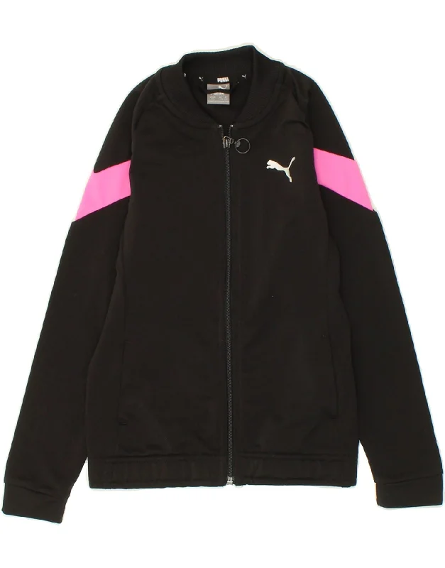 men's lightweight puffer jackets -PUMA Girls Tracksuit Top Jacket 9-10 Years Black Colourblock Polyester