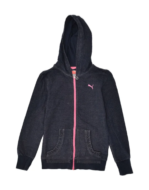 men's everyday sweaters -PUMA Girls Zip Hoodie Sweater 11-12 Years Large Navy Blue Cotton