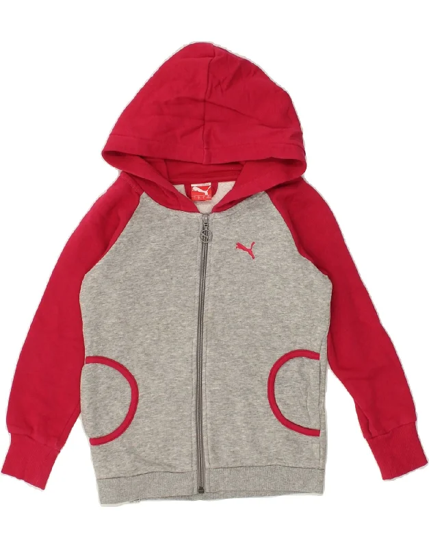 men's sweater vest -PUMA Girls Zip Hoodie Sweater 7-8 Years Grey Colourblock Cotton