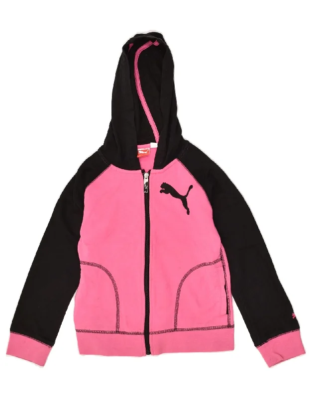 men's lightweight pullover sweaters -PUMA Girls Zip Hoodie Sweater 8-9 Years Pink Colourblock Cotton