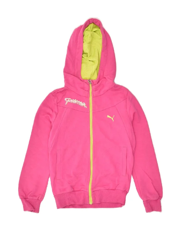 men's zip-up knit sweaters -PUMA Girls Zip Hoodie Sweater 9-10 Years Pink Cotton