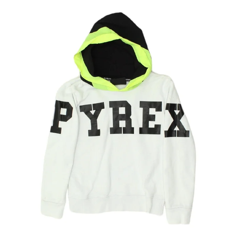 men's trendy hoodies -Pyrex Kids White Spell Out Hoodie | Boys Girls Designer Streetwear VTG