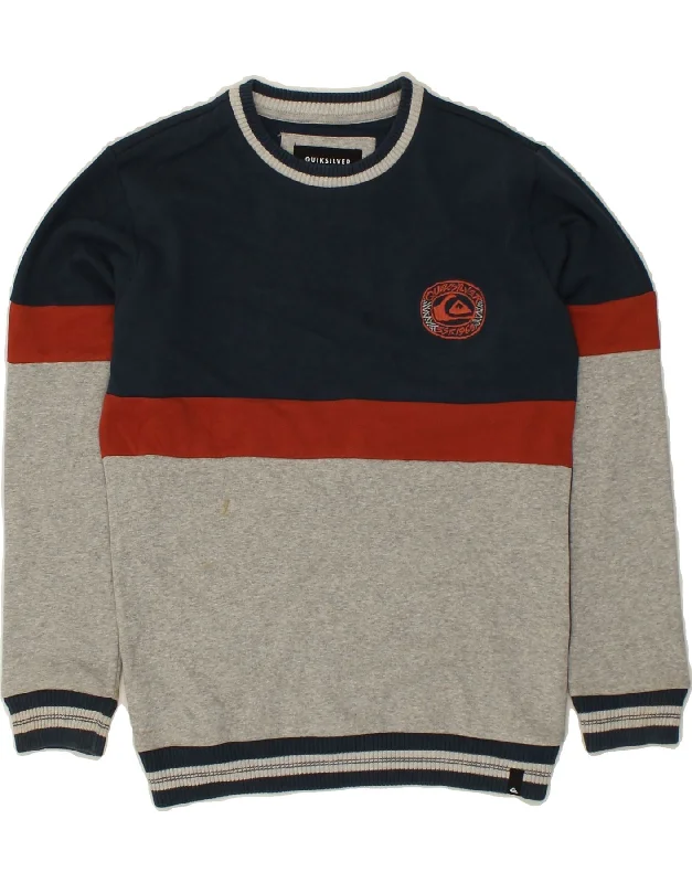 men's knitted pullover sweaters -QUIKSILVER Boys Crew Neck Jumper Sweater 11-12 Years Navy Blue Colourblock