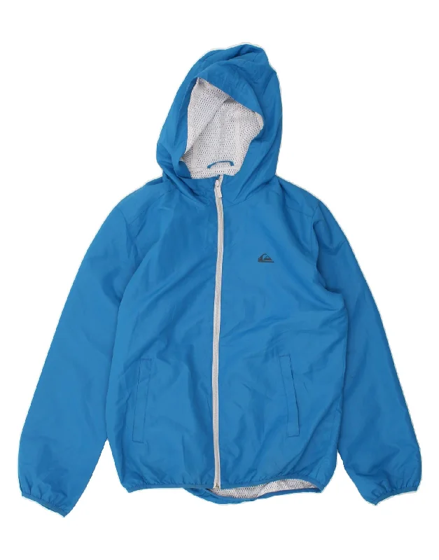 men's casual quilted jackets -QUIKSILVER Boys Graphic Hooded Rain Jacket 13-14 Years Blue Polyester