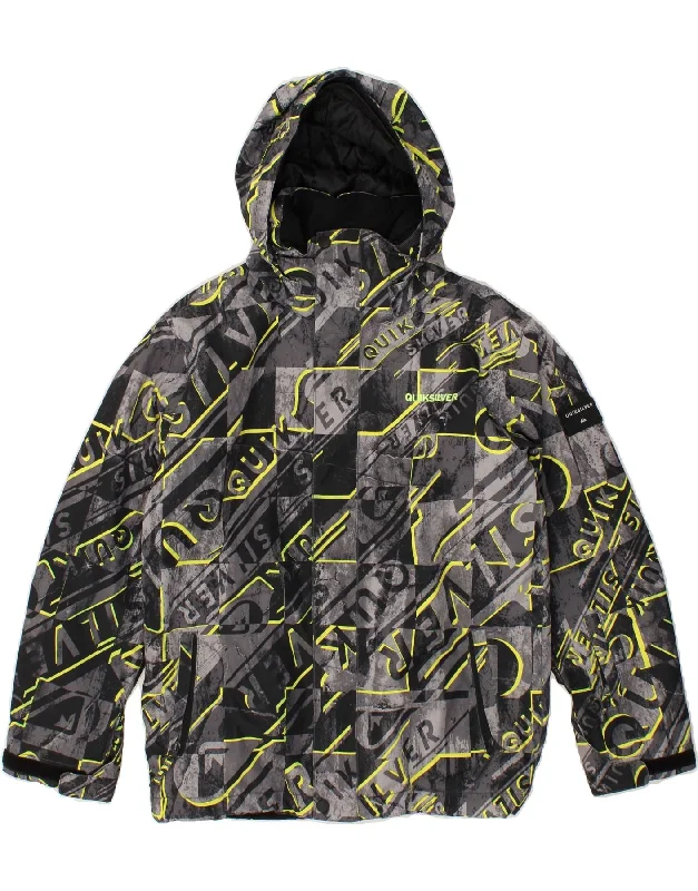 men's leather jacket with lining -QUIKSILVER Boys Graphic Hooded Windbreaker Jacket 13-14 Years XL Grey