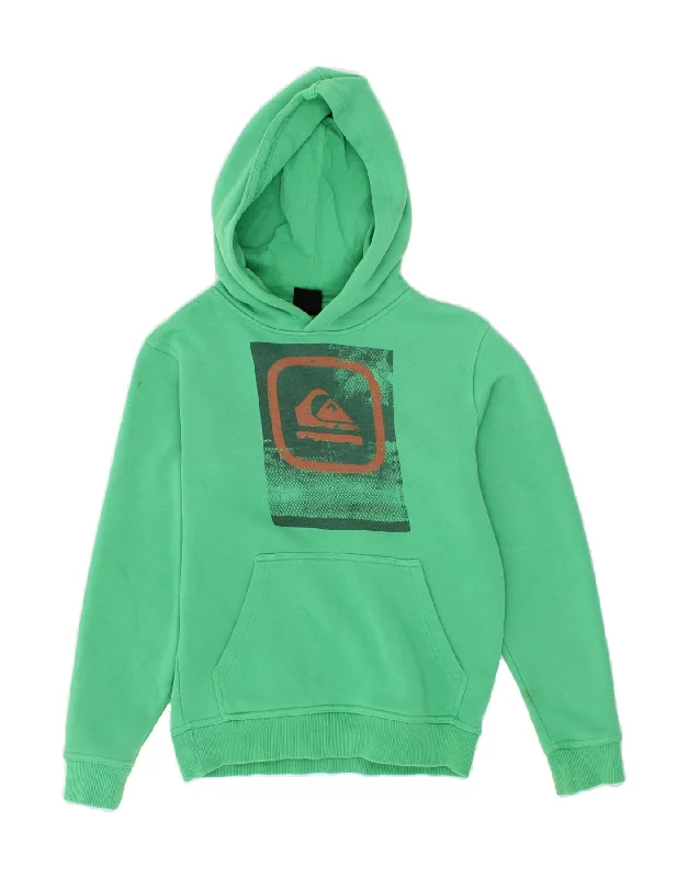 men's zip-up sweatshirts for gym -QUIKSILVER Boys Graphic Hoodie Jumper 11-12 Years Green Cotton