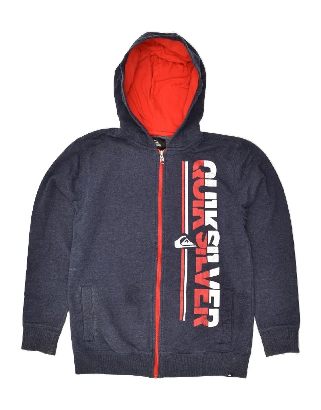 men's comfortable pullover sweaters -QUIKSILVER Boys Graphic Zip Hoodie Sweater 14-15 Years Navy Blue Cotton