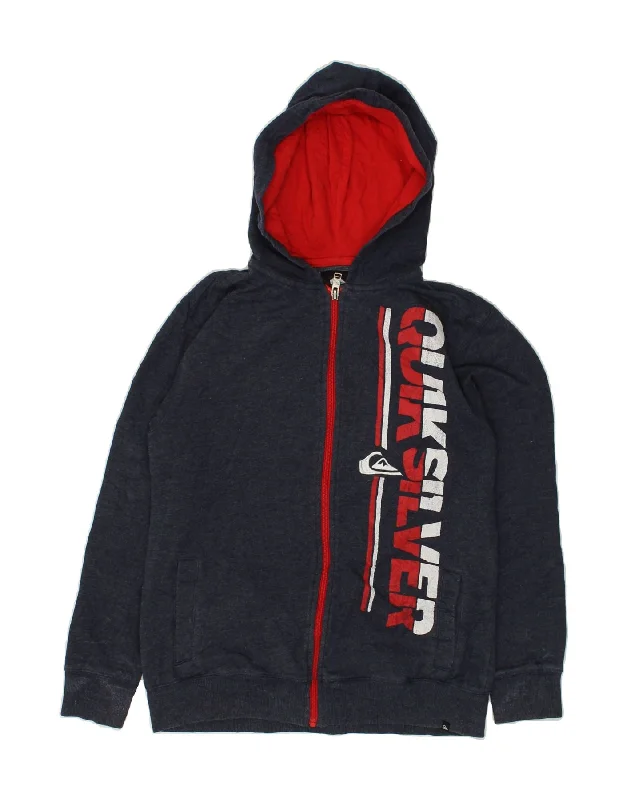 men's formal sweaters -QUIKSILVER Boys Graphic Zip Hoodie Sweater 14-15 Years XL Navy Blue Cotton