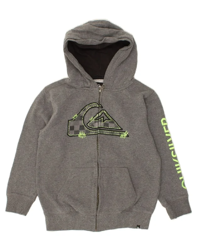 men's warm cardigans -QUIKSILVER Boys Graphic Zip Hoodie Sweater 7-8 Years Medium  Grey Cotton