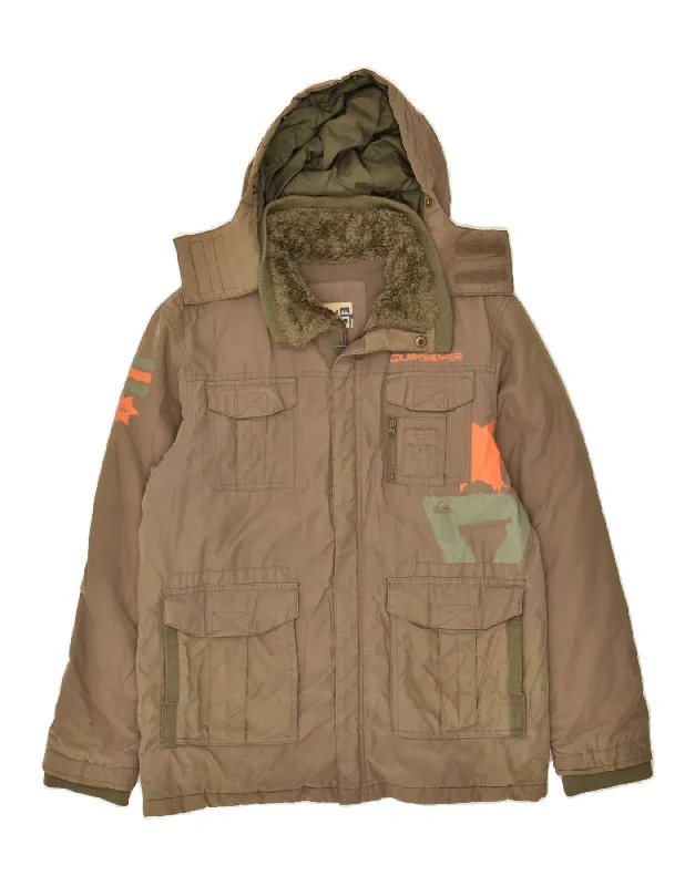 men's trench jackets for winter -QUIKSILVER Boys Hooded Windbreaker Jacket 13-14 Years Brown