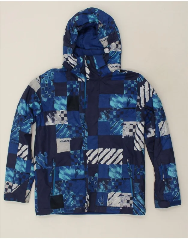 men's bomber jacket with patches -QUIKSILVER Boys Hooded Windbreaker Jacket 13-14 Years Navy Blue Geometric