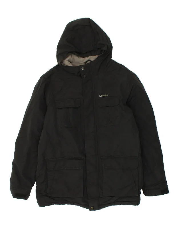 men's fleece jackets -QUIKSILVER Boys Hooded Windbreaker Jacket 15-16 Years Black Polyamide