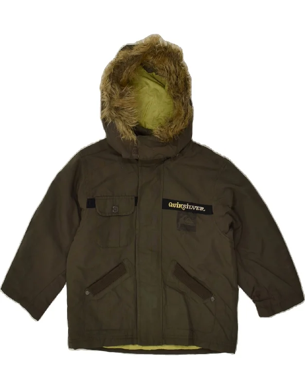 men's tailored jackets -QUIKSILVER Boys Hooded Windbreaker Jacket 2-3 Years Khaki Polyamide