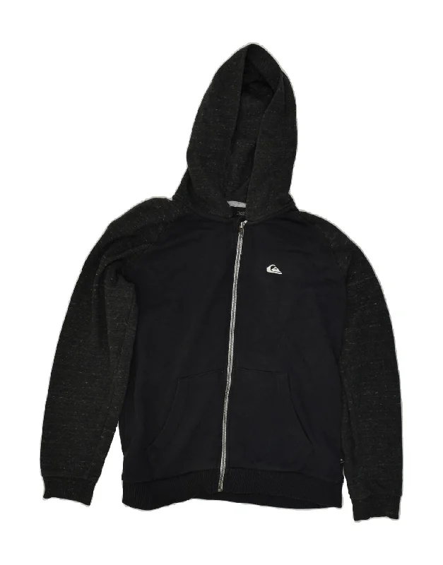 men's premium knit sweaters -QUIKSILVER Boys Zip Hoodie Sweater 13-14 Years Large  Black Colourblock