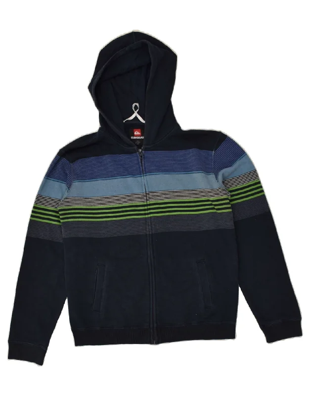 men's chunky sweaters -QUIKSILVER Boys Zip Hoodie Sweater 13-14 Years Navy Blue Striped Cotton