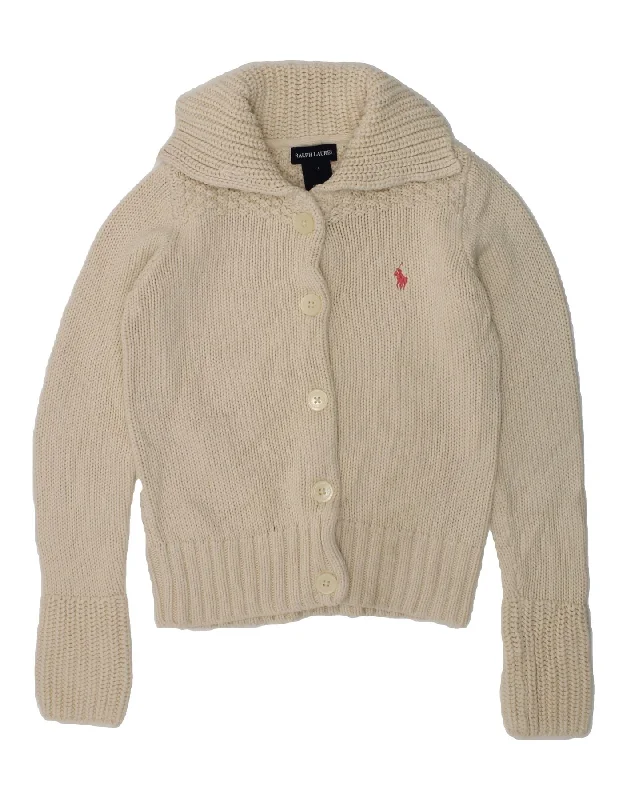 men's casual v-neck sweaters -RALPH LAUREN Girls Cardigan Sweater 13-14 Years Medium Off White Cotton