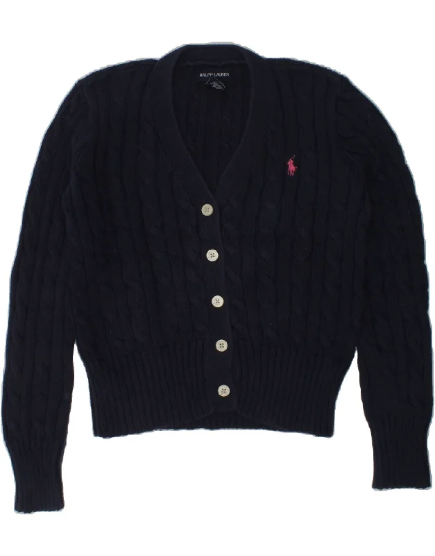 men's everyday knit sweaters -RALPH LAUREN Girls Cardigan Sweater 8-9 Years Medium  Navy Blue Cotton