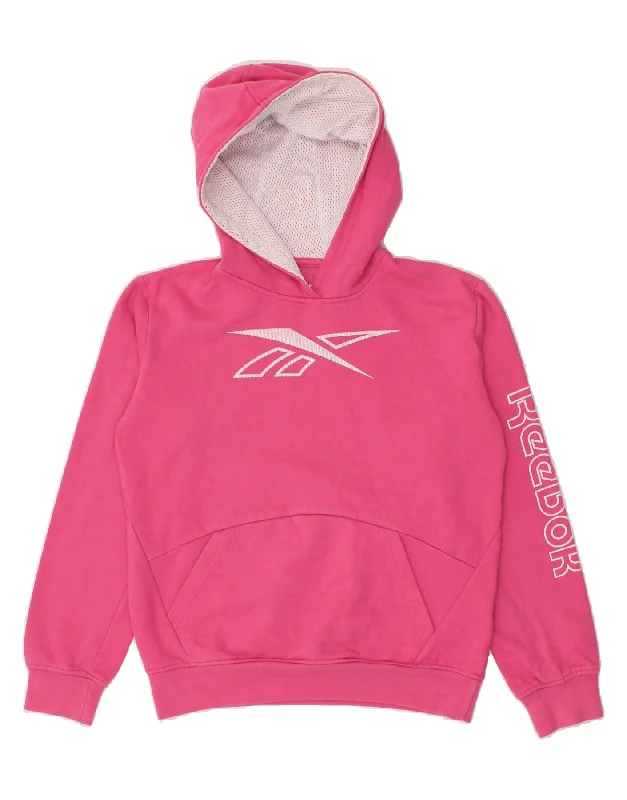 men's comfortable pullover sweatshirts -REEBOK Girls Graphic Hoodie Jumper 15-16 Years Pink Cotton