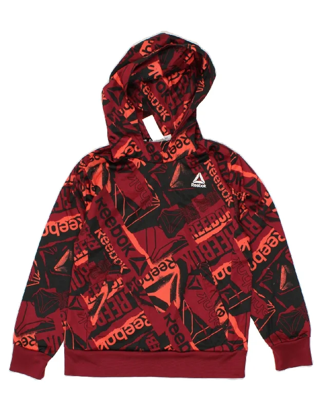 men's hoodie sweatshirt with hoods -REEBOK Girls Graphic Hoodie Jumper 7-8 Years Medium  Red