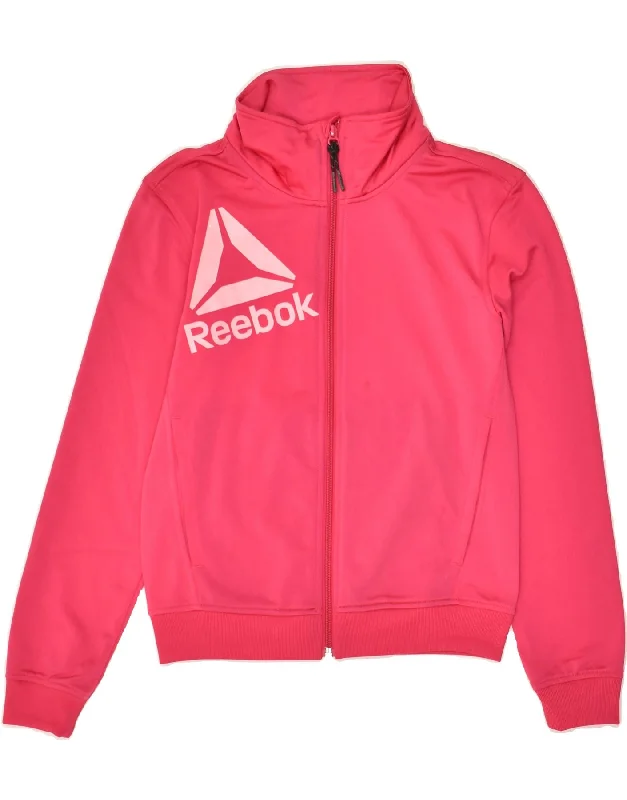 men's outdoor fleece jackets -REEBOK Girls Graphic Tracksuit Top Jacket 11-12 Years Pink Polyester