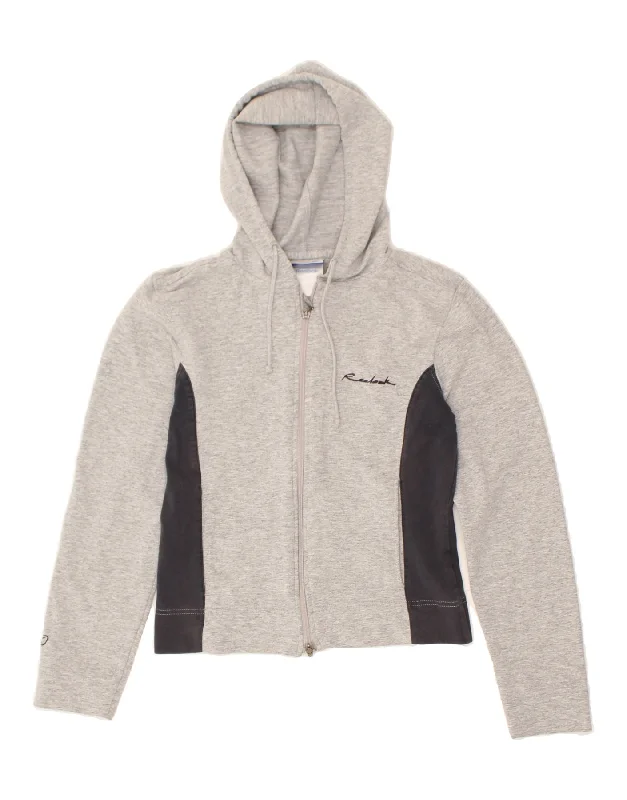 men's knitted pullover sweaters -REEBOK Girls Zip Hoodie Sweater 13-14 Years Medium Grey Colourblock Cotton