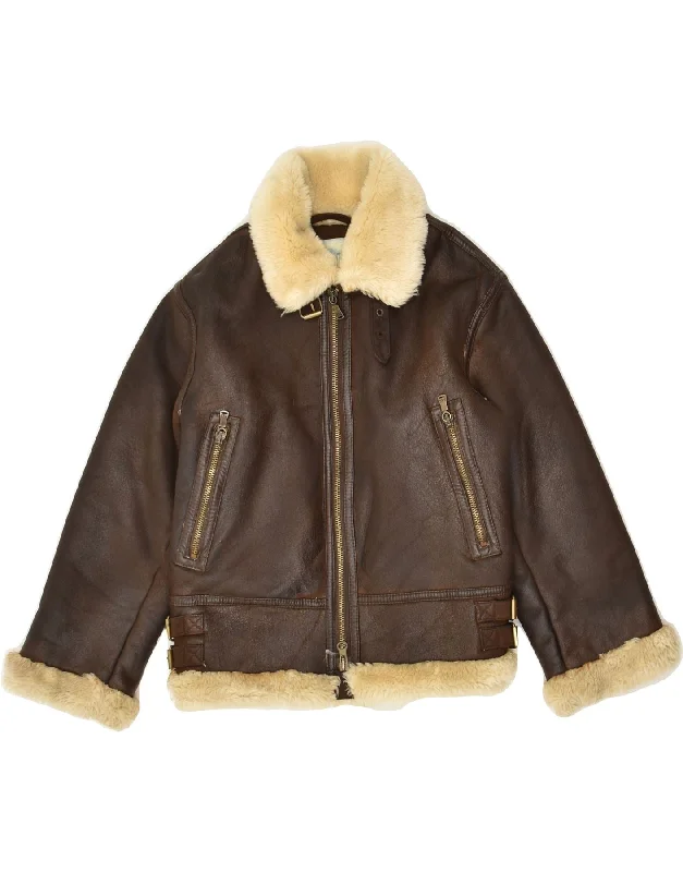 men's windproof jackets -REPLAY AND SONS Boys Graphic Shearling Jacket 9-10 Years 2XS Brown Acetate