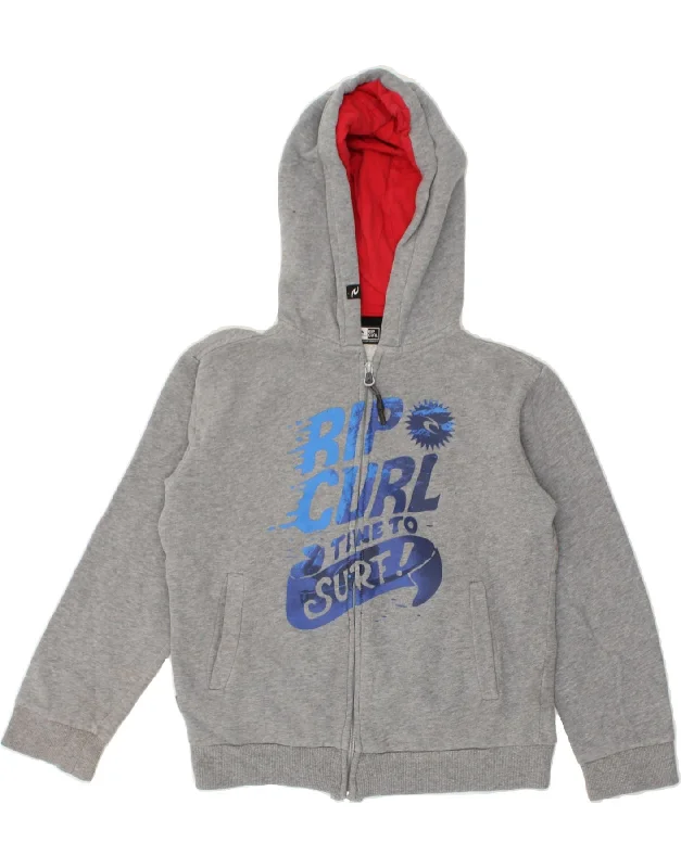 men's warm cardigans -RIP CURL Boys Graphic Zip Hoodie Sweater 9-10 Years Grey Cotton