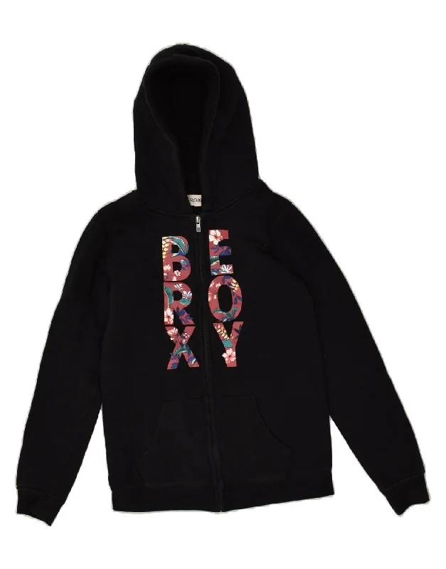 men's lightweight cardigans -ROXY Girls Graphic Zip Hoodie Sweater 13-14 Years Black Cotton