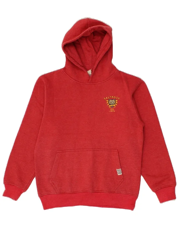 men's hoodie with high collar -SALTROCK Boys Graphic Hoodie Jumper 11-12 Years Red Cotton