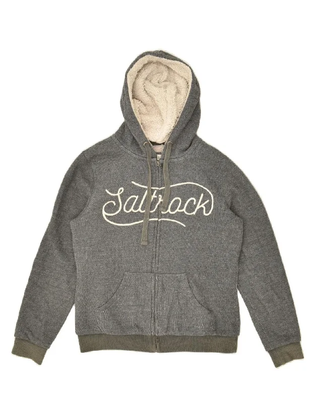 men's cozy pullovers for winter -SALTROCK Boys Graphic Zip Hoodie Sweater 9-10 Years Grey Cotton