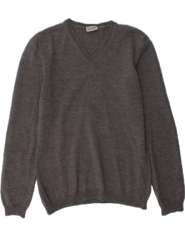 men's comfortable sweaters -STEFANEL Girls V-Neck Jumper Sweater 13-14 Years Grey Wool