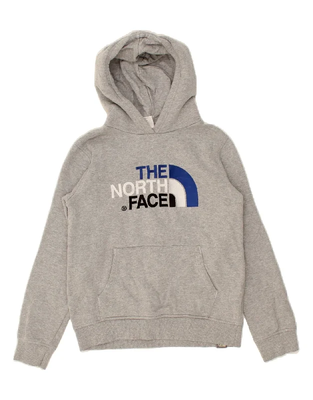 men's hoodie with designs -THE NORTH FACE Boys Graphic Hoodie Jumper 11-12 Years Large Grey Flecked