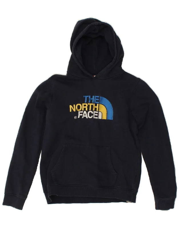 men's hoodie for sports activities -THE NORTH FACE Boys Graphic Hoodie Jumper 15-16 Years XL Navy Blue Cotton