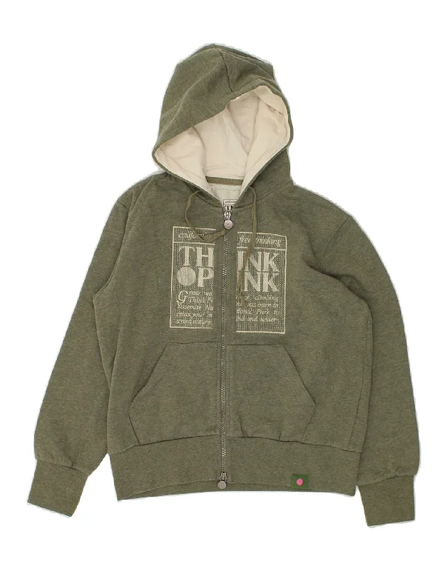 men's elegant cardigans -THINK PINK Boys Graphic Zip Hoodie Sweater 9-10 Years Khaki Cotton