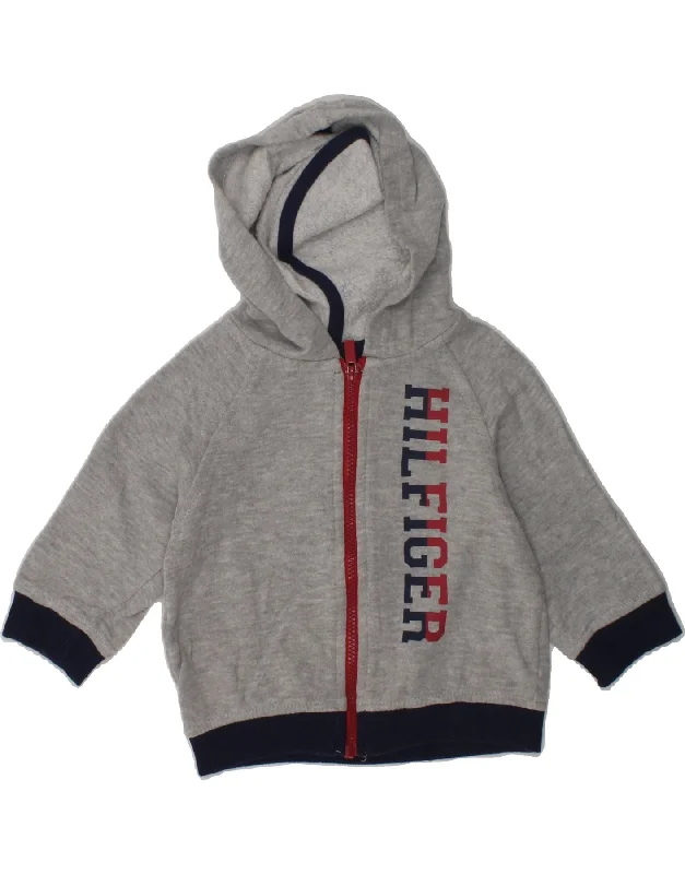 men's premium wool sweaters -TOMMY HILFIGER Baby Boys Graphic Zip Hoodie Sweater 3-6 Months Grey Cotton