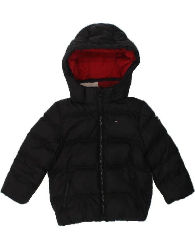 men's bomber jacket with patches -TOMMY HILFIGER Baby Boys Hooded Padded Jacket 12-18 Months Black Polyester