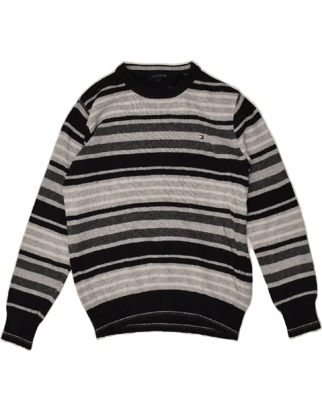 men's winter sweaters -TOMMY HILFIGER Boys Crew Neck Jumper Sweater 11-12 Years Grey Striped