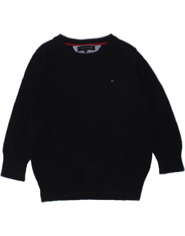 men's cotton sweaters -TOMMY HILFIGER Boys Crew Neck Jumper Sweater 2-3 Years Navy Blue Cotton