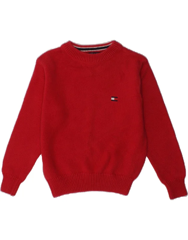 men's modern cardigan sweaters -TOMMY HILFIGER Boys Crew Neck Jumper Sweater 3-4 Years Red Cotton