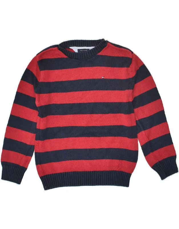 men's winter sweaters -TOMMY HILFIGER Boys Crew Neck Jumper Sweater 4-5 Years Red Striped Cotton