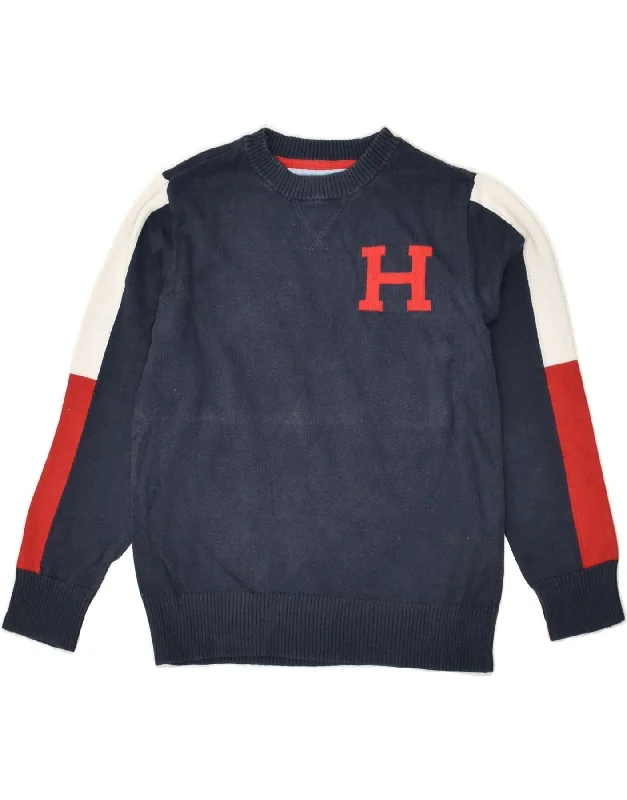 men's hooded sweaters -TOMMY HILFIGER Boys Crew Neck Jumper Sweater 8-9 Years Small Navy Blue