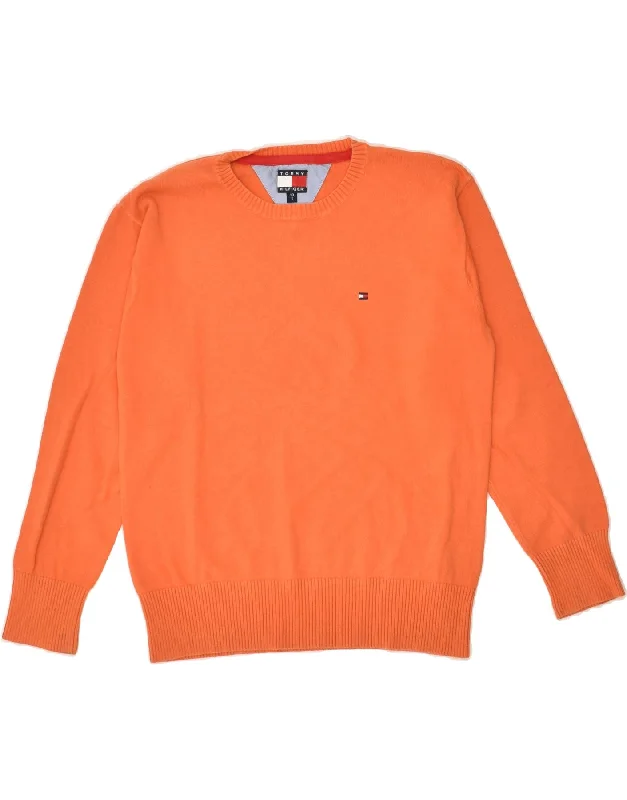 men's cozy fleece pullovers -TOMMY HILFIGER Boys Crew Neck Jumper Sweater 9-10 Years Small Orange