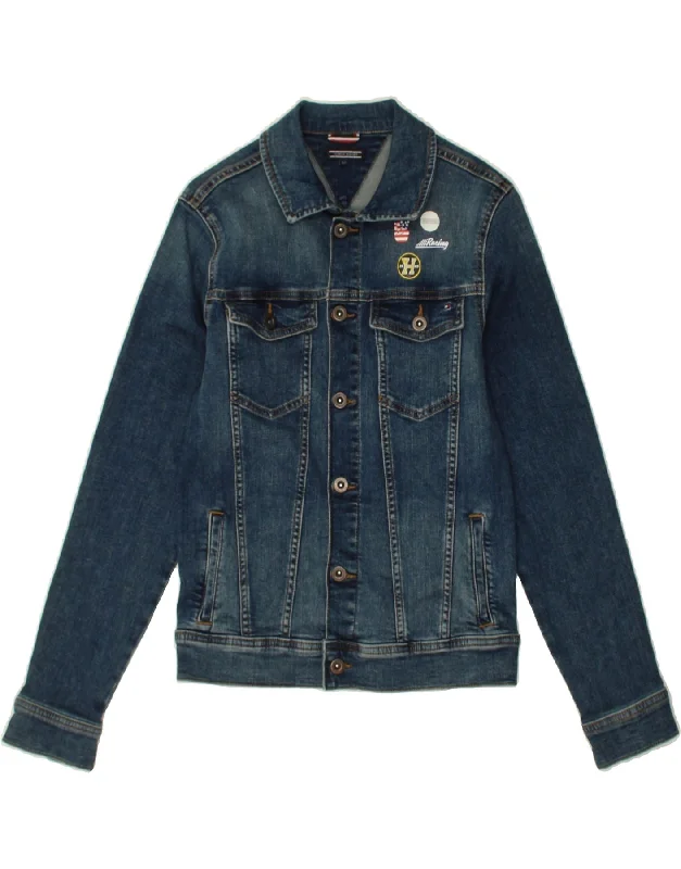 men's puffer jackets -TOMMY HILFIGER Boys Denim Jacket 13-14 Years Navy Blue Cotton