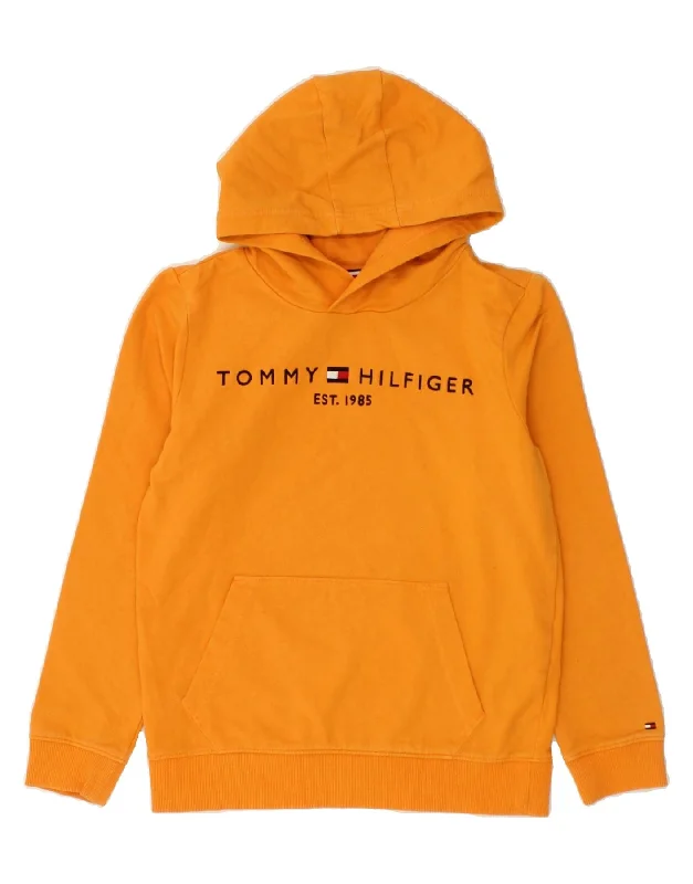 men's hoodie sweatshirt with hoods -TOMMY HILFIGER Boys Graphic Hoodie Jumper 11-12 Years Orange Cotton